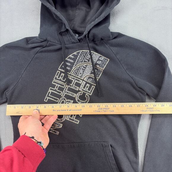 The North Face Pullover Hoodie Women's Medium Black Gold Logo Hooded Drawstring - Picture 5 of 6